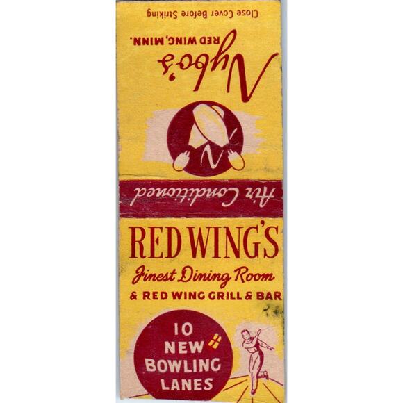 Nybo's Red Wing MN Restaurant & Bowling Alley Vintage Matchbook Cover SF4-Y2